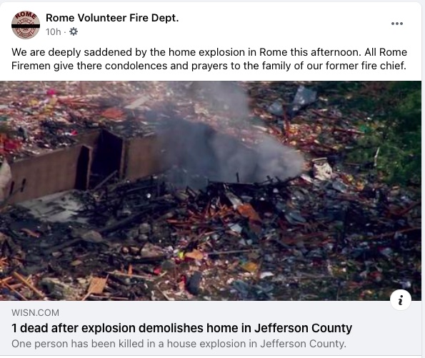 Rome WI Volunteer Fire Dept Facebook page explosion