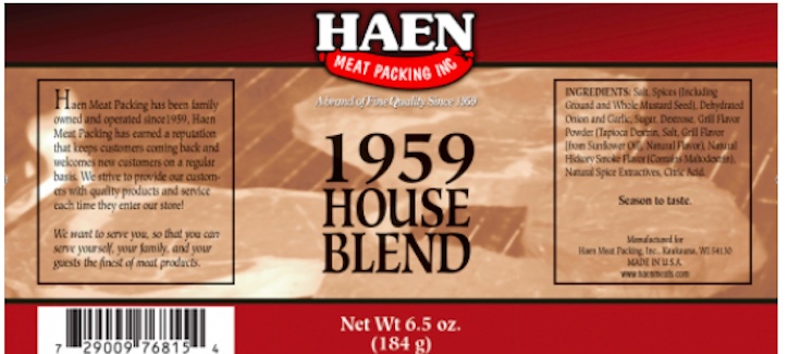 haen 1959 house blend label, Listeria recall