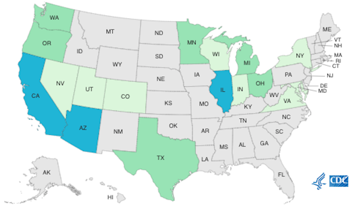 CDC final map of Fratelli Baretta salami Salmonella outbreak