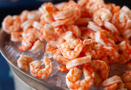 Salmonella lawyer- shrimp piled on ice in a tray