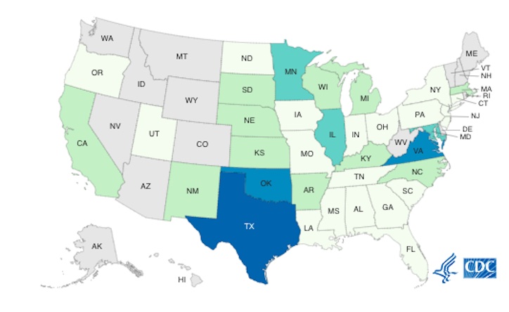 Salmonella Oranienburg outbreak CDC map 9:30:21