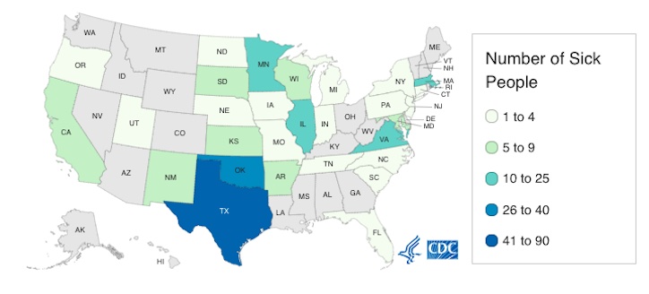 Salmonella Oranineburg outbreak 9:23:21 CDC map