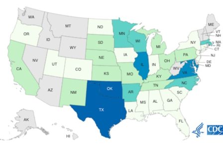 CDC map of Salmonella Oranienburg outbreak 1014