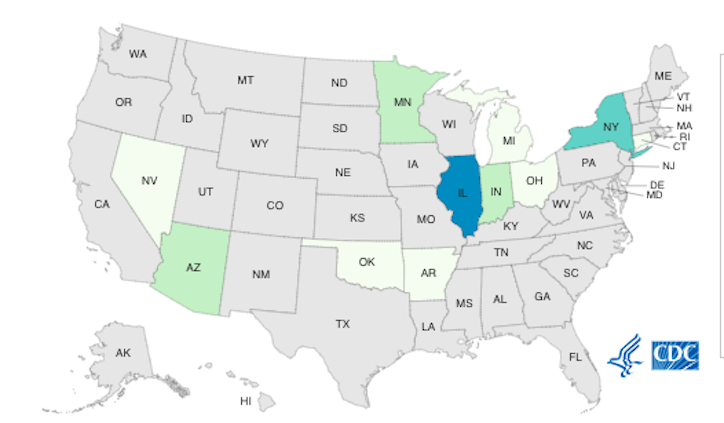 CDC ,map Serenade breaded chicken salmonella