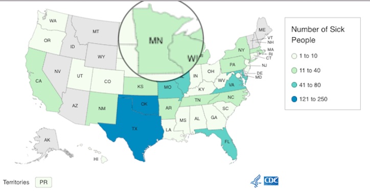 Onion Salmonella Outbreak in MN CDC map