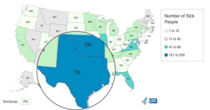 Texas Onion Salmonella Outbreak final map
