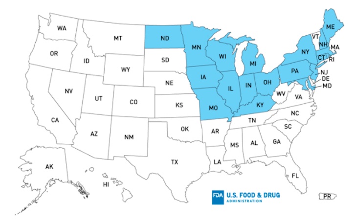 Fresh Express Salad Listeria Outbreak Distribution Map