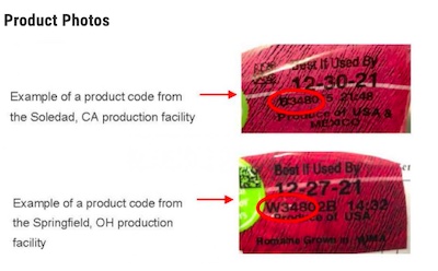 Dole salad Listeria recall CA, OH lot code