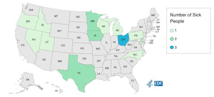 Dole Salad Listeria Outbreak final CDC map