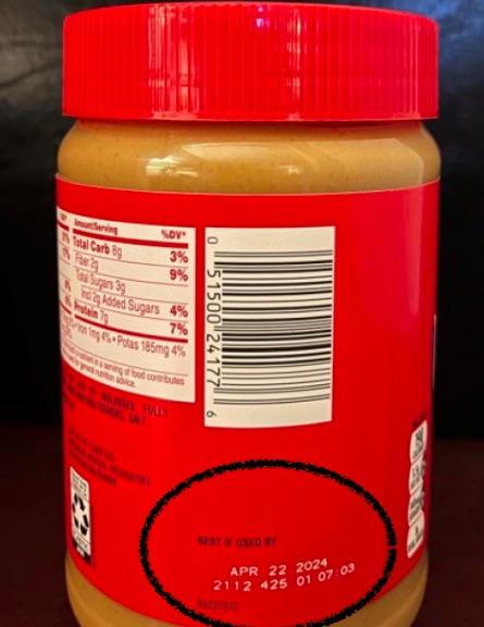 Lot code on Jif jar