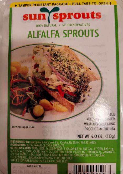 SunSprouts alfalfa sprouts Salmonella recall