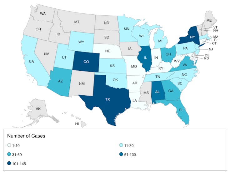 CDC Map of Cyclospora cases
