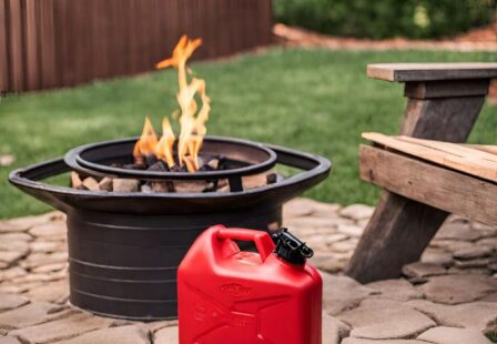 Artificial intelligence generated image of a gas can next to a backyard firepit