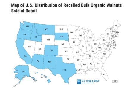 E. coli walnut distribution map CDC