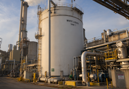 white liquor tank at paper pulp mill