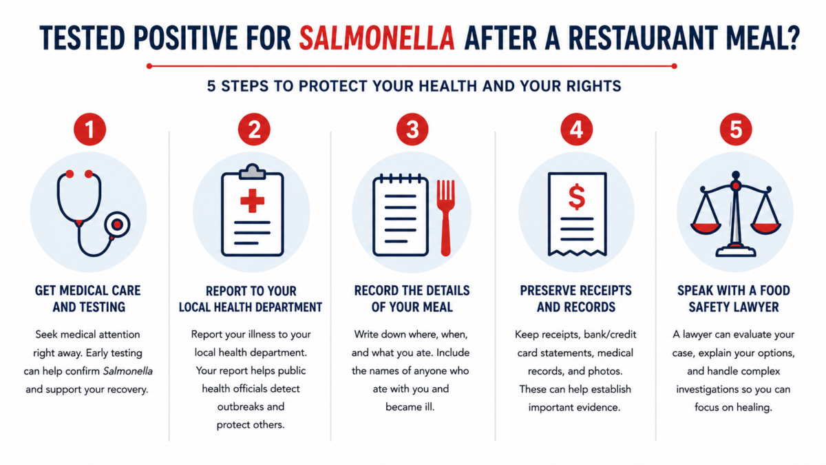 Five steps to take after testing positive for Salmonella following a restaurant meal