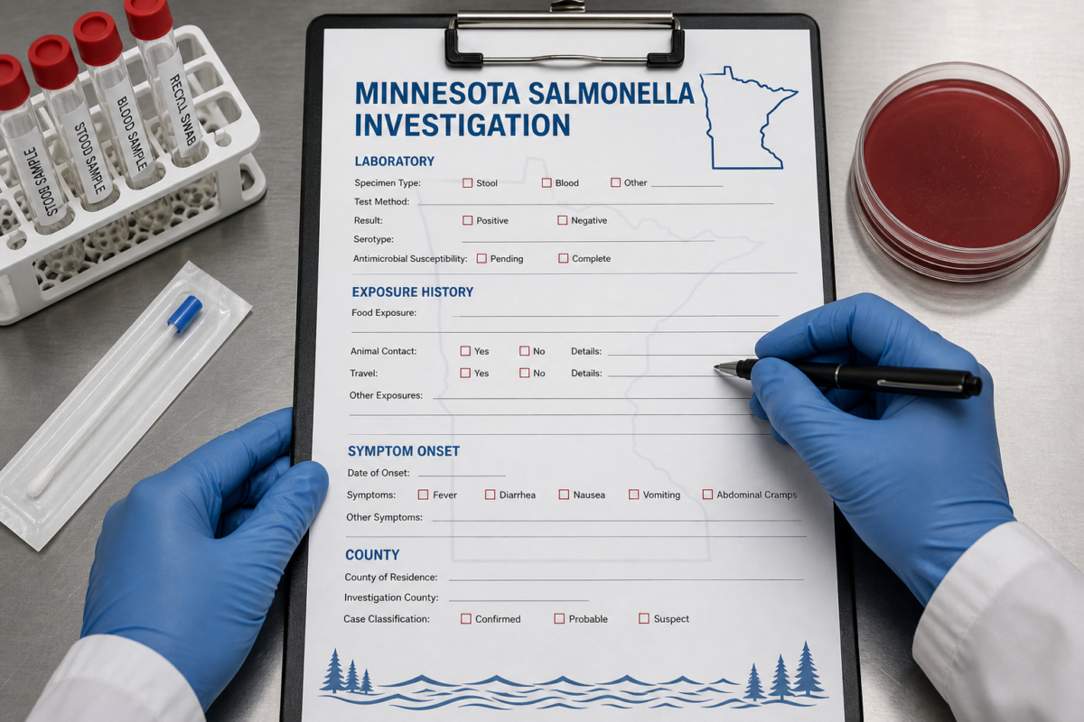Minnesota salmonella traceback investigation form being filled out