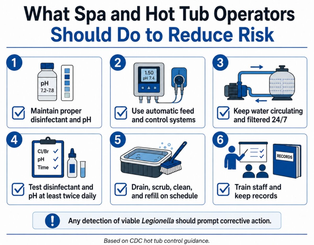 A chart showing the ways spa operators can reduce the risk of Legionella bacteria growth in spas