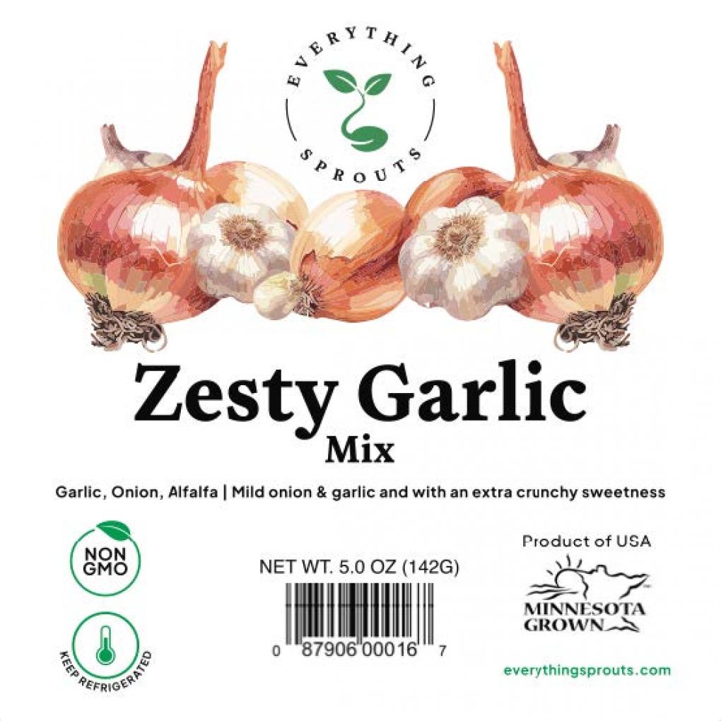 Everything Sprouts zesty garlic mix sprouts product label shown in FDA recall announcement