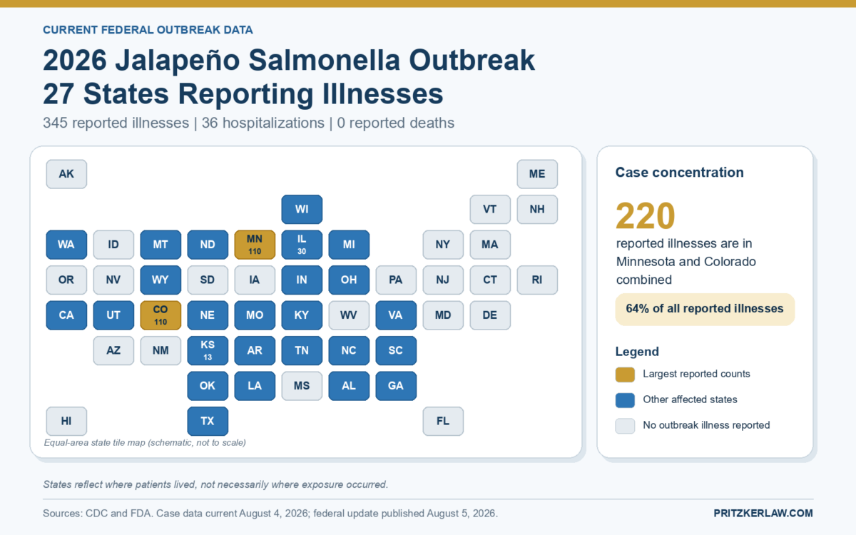 state case reports map for the 2026 Jalapeno Salmonella Outbreak