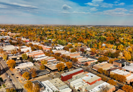 Aerial view of Longmont, Colorado, where a manufactured home gas explosion critically injured two people