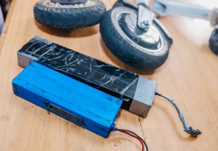 Lithium-ion battery removed from an electric scooter